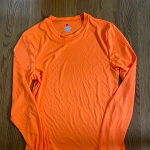 Hanes Cool Dri Orange Long Sleeve T-shirt size Small